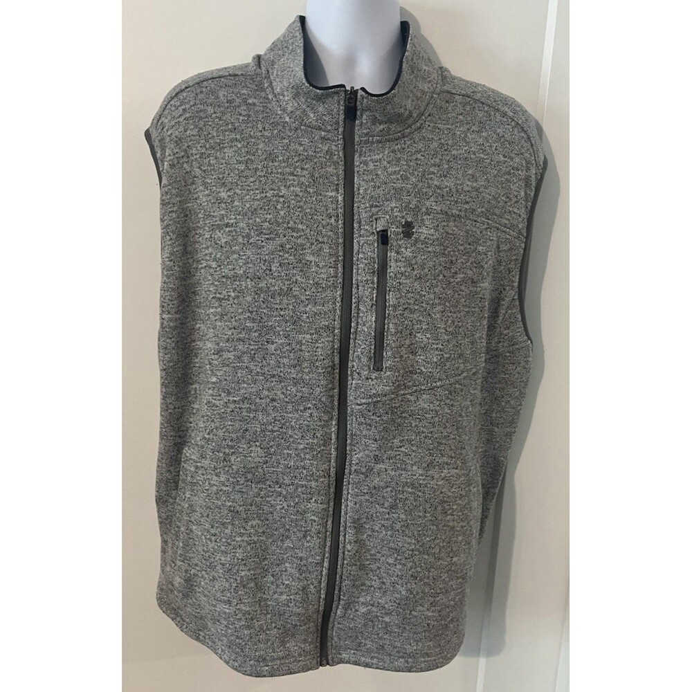 IZOD Men's Gray Heathered Full Zip Fleece Vest Zipped Pockets Size 2XL